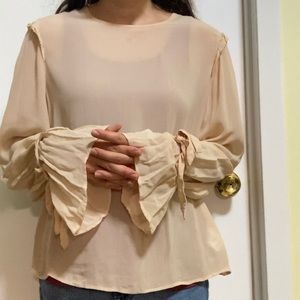 Urban Outfitters Bohemian Cinched Bell Sleeve Ruffle Peasant/Pirate Top